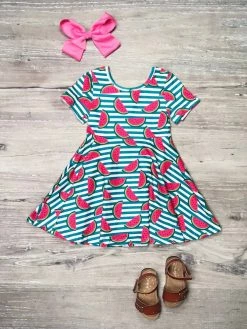 Sydney So Sweet Sweet Summer Slice Blue Stripe Watermelon Girls Skater Dress New Arrivals