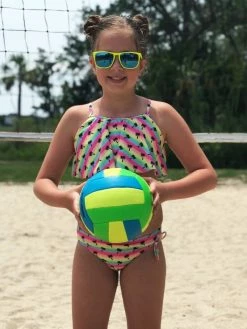 Sydney So Sweet Rainbow Palm Tree Girls Two Piece Flounce Bikini Swimsuit