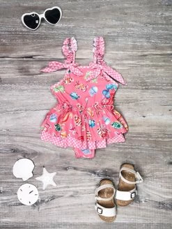 Sydney So Sweet Let's Go To The Beach Pink Mermaid Ruffle Girls One Piece Swimsuit