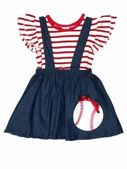 Sydney So Sweet Take Me Out To The Ballgame Baseball Stripe Girls Suspender Set