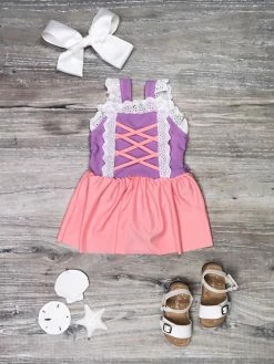 Sydney So Sweet Tangled Hair Pink & Purple Princess One Piece Girls Swimsuit