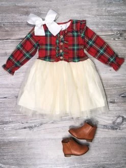Sydney So Sweet Tartan Plaid Cream Tulle Ruffle Girls Chiffon Tutu Dress Dresses & Skirt Sets