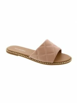 Sydney So Sweet Women's Clothing Taupe Quilted Slide Embellished Womens Sandal