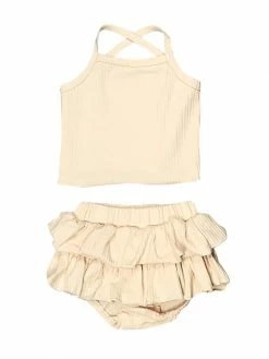 Sydney So Sweet Baby Boutique Taupe Ribbed Knit Ruffle Bloomer Baby Girl Set