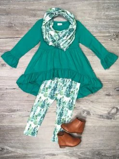 Sydney So Sweet Teal Green Forest Hi Lo Ruffle Girls Scarf Outfit Scarf Outfits