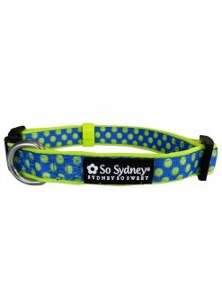 Sydney So Sweet Sweet Pup Tennis Ball Star Blue & Yellow Adjustable Sporty Dog Collar