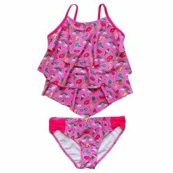 Sydney So Sweet Emoji Summer Fun Girls Swim Two Piece Tiered Tankini Swimsuit
