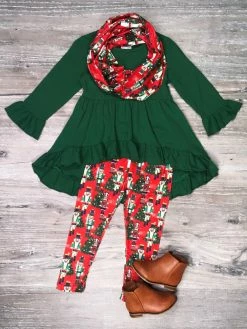 Sydney So Sweet Toy Soldier Tree Green Hi Lo Ruffle Girls Christmas Scarf Outfit