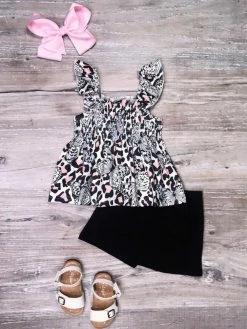Sydney So Sweet New Arrivals Tropical Butterfly Pink Leopard Ruffle Girls Shorts Outfit