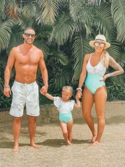 Sydney So Sweet Tropical Palm Mint & Yellow Matching Family Swimsuits Mommy & Me & Family Swim