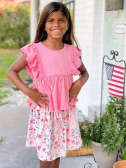 Sydney So Sweet New Arrivals Pink & Purple Tulip Flutter Girls Skirt Outfit