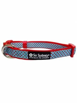 Sydney So Sweet Sweet Pup Light Blue & Red Polka Dots Cute Comfy Dog Collar