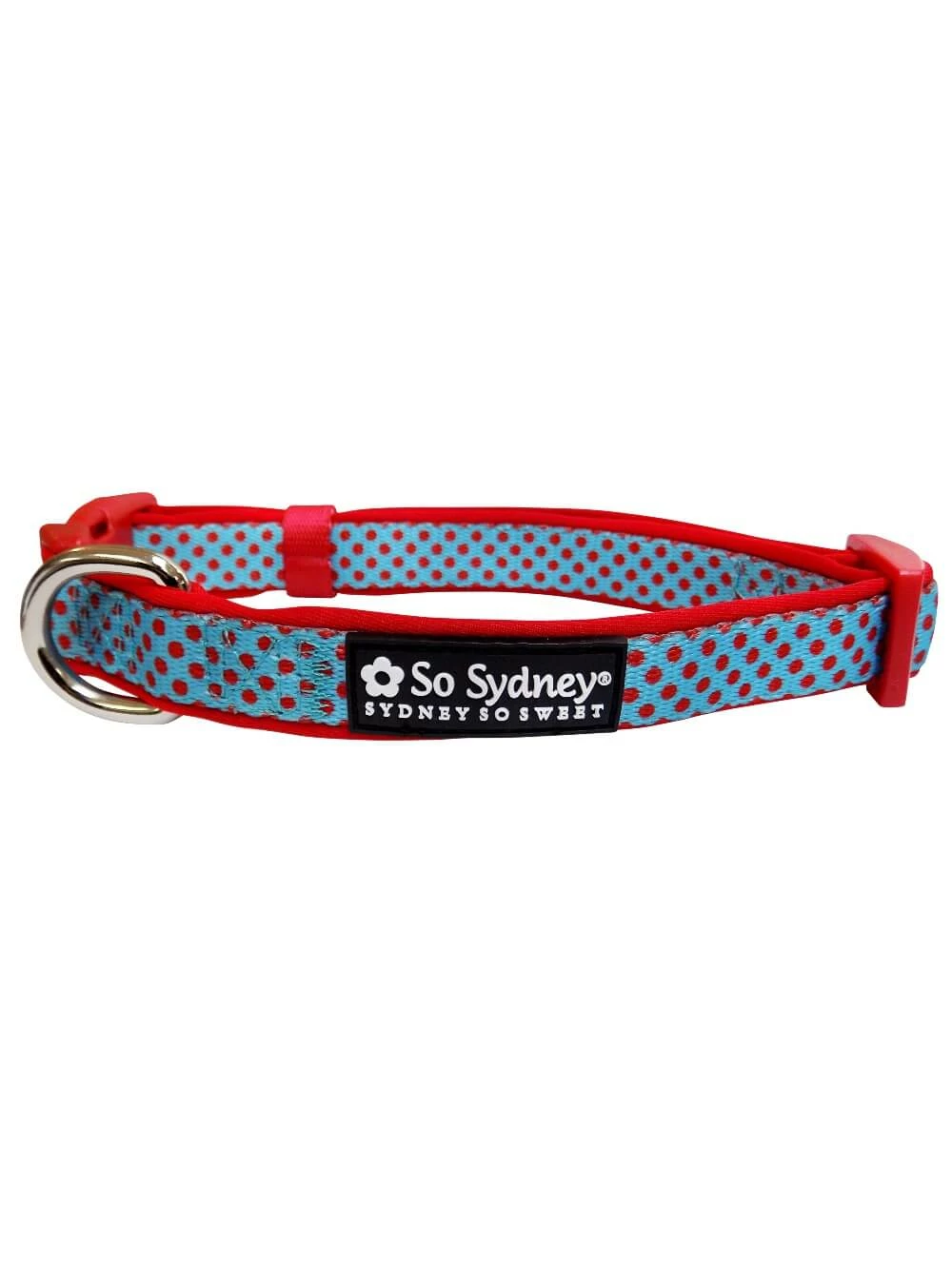 Sydney So Sweet Sweet Pup Light Blue & Red Polka Dots Cute Comfy Dog Collar 2 Sydney So Sweet Sweet Pup Light Blue & Red Polka Dots Cute Comfy Dog Collar