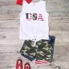 Sydney So Sweet New Arrivals USA Camo American Flag Tie Knot Denim Girls 4th Of July Shorts Outfit