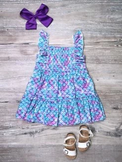 Sydney So Sweet Dresses & Skirt Sets Under The Sea Purple & Blue Mermaid Scale Ruffle Girls Dress