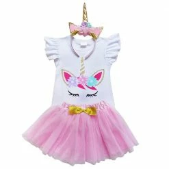 Sydney So Sweet Pink And Gold Unicorn Costume, Girls Tutu Skirt & Top Set Costumes For Kids