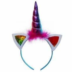 Sydney So Sweet Costumes For Kids Rainbow Metallic Unicorn Girls Headband, Kid Or Adult Costume Accessories
