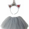 Sydney So Sweet Girls Silver Metallic Unicorn Tutu Skirt Costume Complete Set With Headband Horn Costumes For Kids