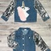 Sydney So Sweet Pink Fuzzy Unicorn Sequin Girls Denim Jean Jacket
