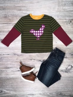 Sydney So Sweet T-Shirts & Tops Vintage Chicken Olive Burgundy Stripe Boys Top