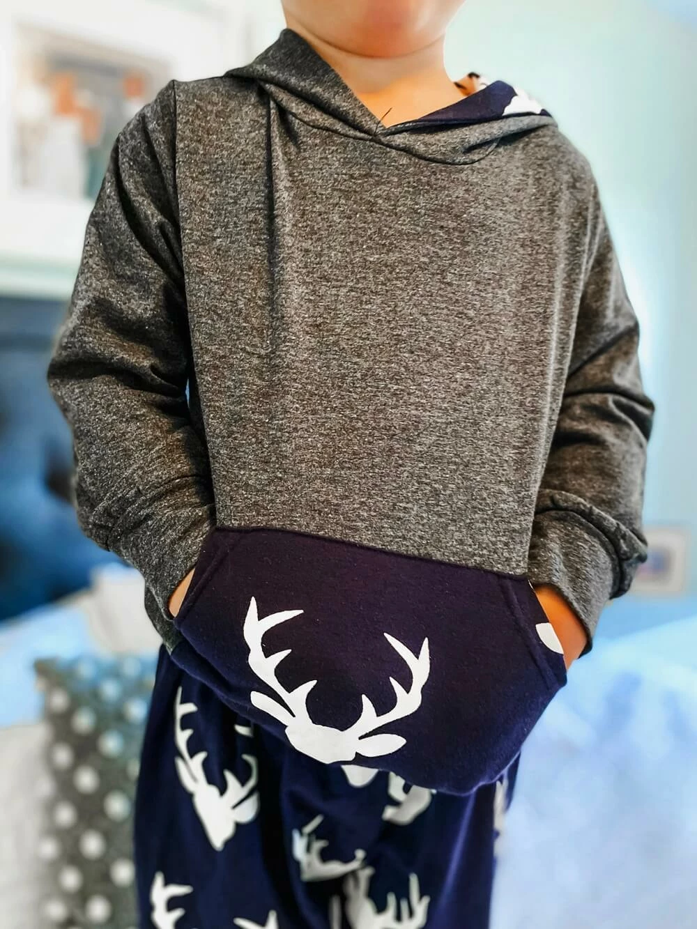 Sydney So Sweet Navy Winter Deer Gray Hooded Sweatshirt Boys Jogger Outfit Loungewear, Joggers, & PJ's 2 Sydney So Sweet Navy Winter Deer Gray Hooded Sweatshirt Boys Jogger Outfit Loungewear, Joggers, & PJ's