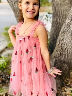 Sydney So Sweet Watermelon Pink Party Tulle Chiffon Girls Dress