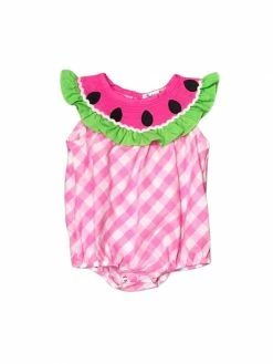 Sydney So Sweet Watermelon Daydream Pink Gingham Smocked Collar Baby Girl Romper New Arrivals