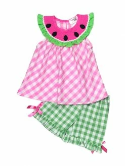 Sydney So Sweet New Arrivals Watermelon Daydream Pink Gingham Smocked Collar Girls Shorts Outfit