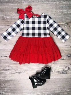 Sydney So Sweet Dresses & Skirt Sets White Buffalo Plaid Red Swiss Dot Chiffon Girls Tutu Dress