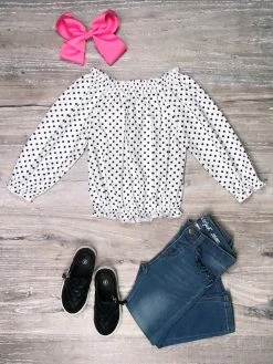 Sydney So Sweet T-Shirts & Tops White & Black Polka Dot On Or Off Shoulder Girls Top