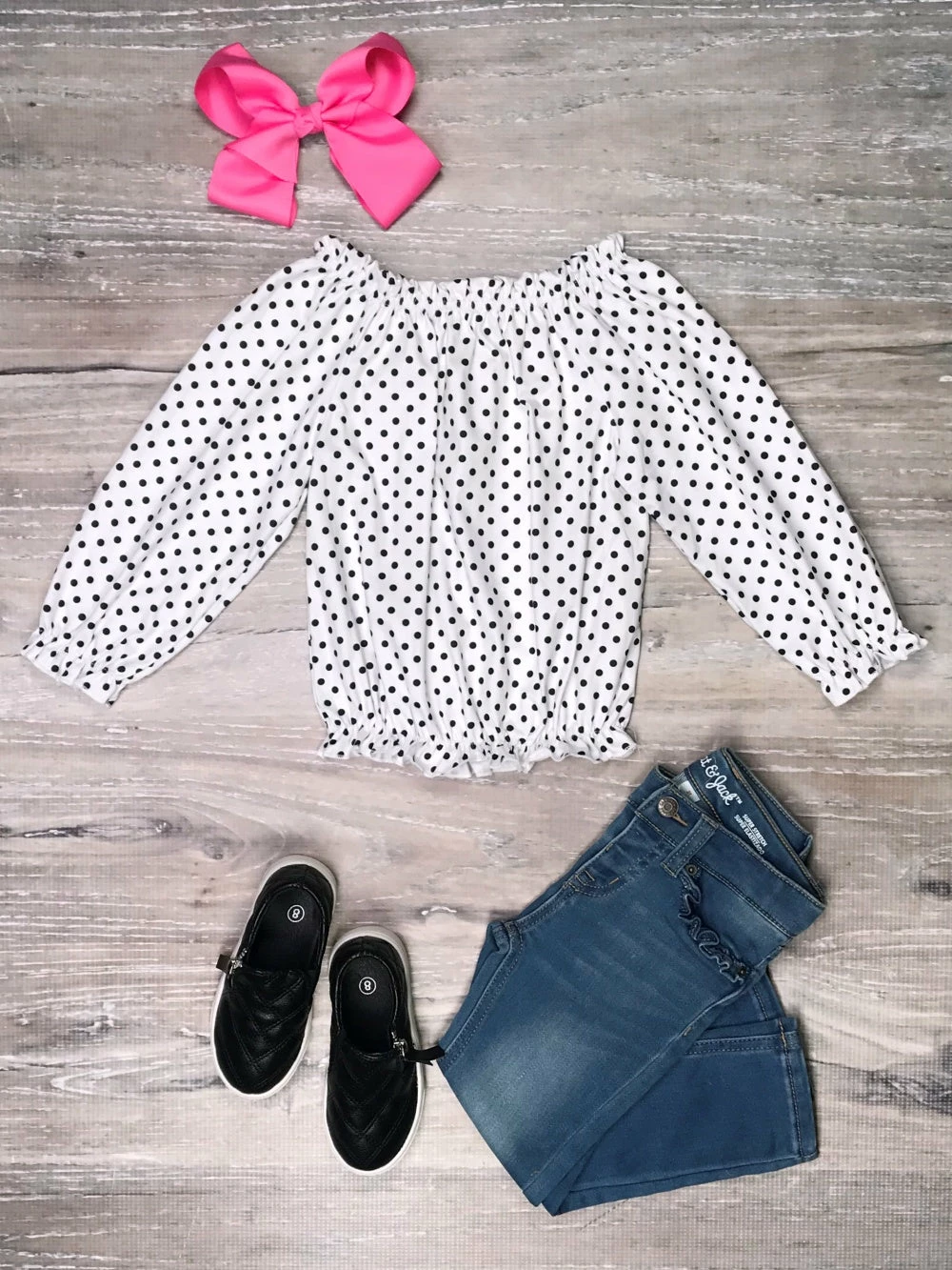 Sydney So Sweet T-Shirts & Tops White & Black Polka Dot On Or Off Shoulder Girls Top 1 Sydney So Sweet T-Shirts & Tops White & Black Polka Dot On Or Off Shoulder Girls Top