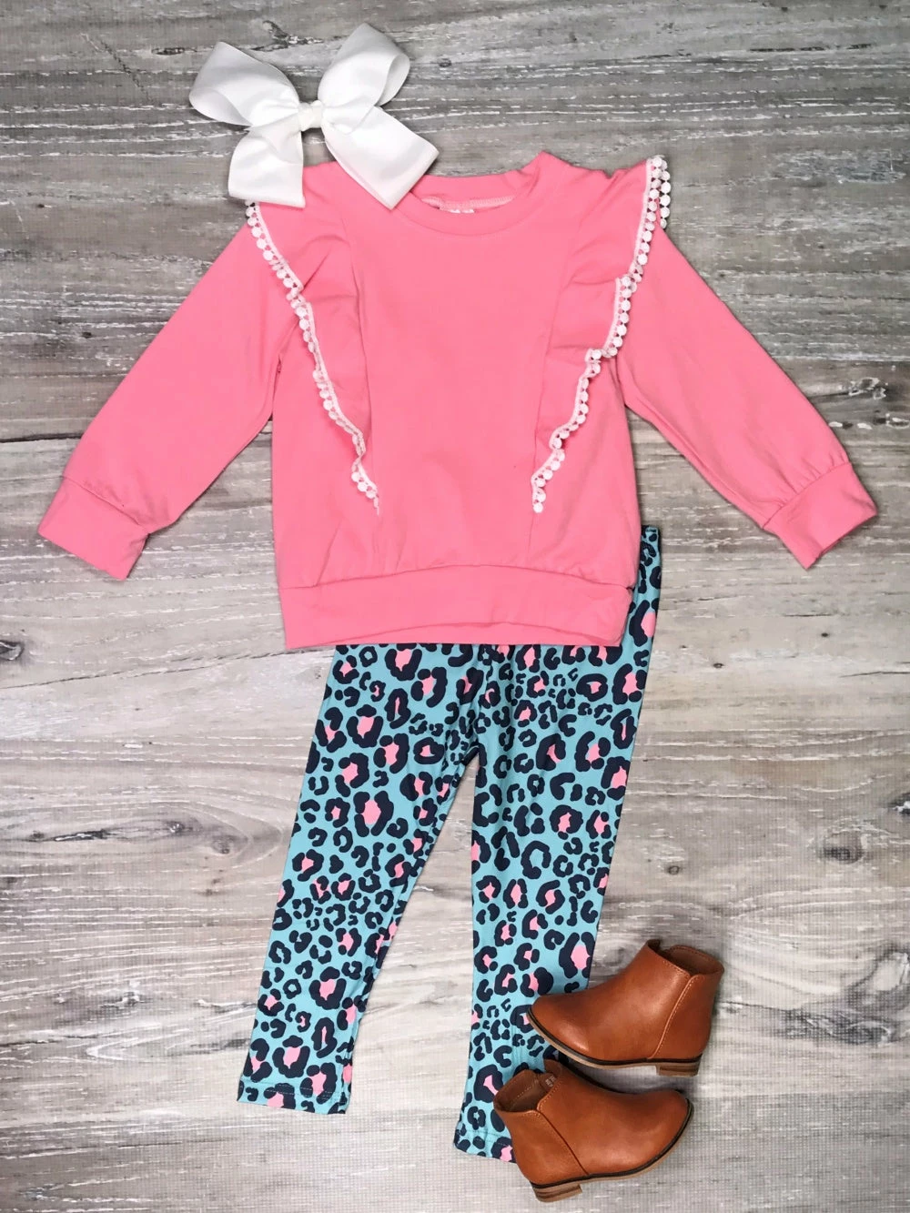 Sydney So Sweet 2 Piece Pants Outfits Wild At Heart Pink & Blue Leopard Ruffle Girls Outfit 2 Sydney So Sweet 2 Piece Pants Outfits Wild At Heart Pink & Blue Leopard Ruffle Girls Outfit