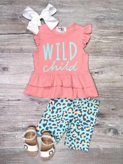 Sydney So Sweet New Arrivals Wild Child Pink & Blue Cheetah Flutter Girls Biker Shorts Outfit