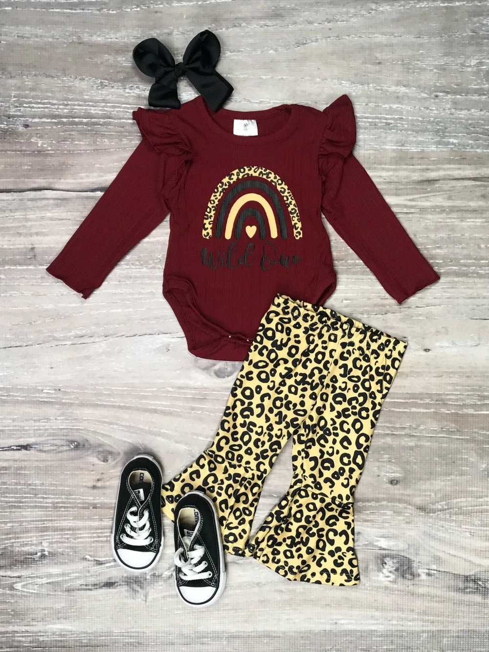 Sydney So Sweet Wild One Burgundy Boho Rainbow Cheetah Baby Girls Bell Bottom Set Baby Boutique 1 Sydney So Sweet Wild One Burgundy Boho Rainbow Cheetah Baby Girls Bell Bottom Set Baby Boutique