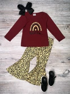 Sydney So Sweet Wild One Burgundy Boho Rainbow Cheetah Girls Bell Bottom Outfit