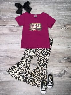 Sydney So Sweet New Arrivals Wild One Plum Leopard Bell Bottom Girls Outfit