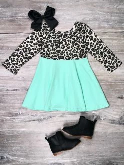 Sydney So Sweet Wild Thing Mint Leopard Long Sleeve Girls Skater Dress Dresses & Skirt Sets