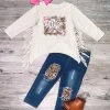 Sydney So Sweet Wild & Free Cheetah Fringe Denim Patch Girls Outfit