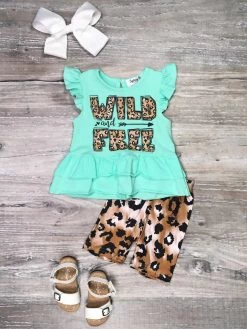 Sydney So Sweet Wild And Free Mint Cheetah Flutter Girls Biker Shorts Outfit