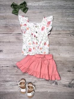 Sydney So Sweet New Arrivals Wildflower Field Blush Pink Ruffle Girls Skirt Outfit