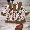 Sydney So Sweet Wildflower Floral Brown & Navy Ruffle Girls Boutique Dress