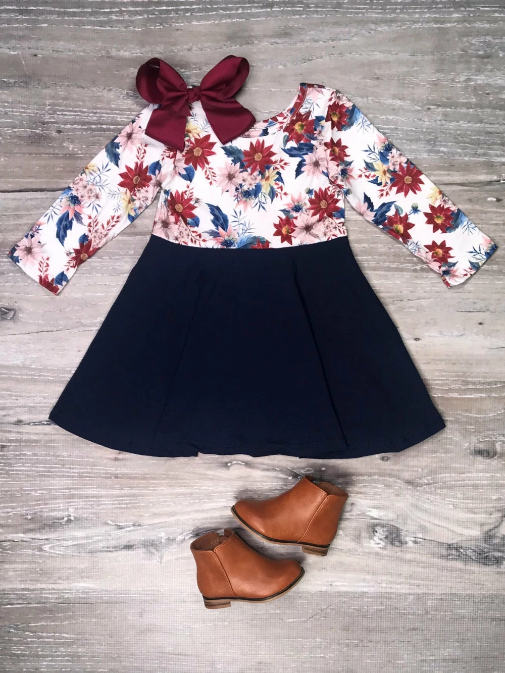 Sydney So Sweet Dresses & Skirt Sets Winter Bouquet Blue Floral Long Sleeve Girls Skater Dress 1 Sydney So Sweet Dresses & Skirt Sets Winter Bouquet Blue Floral Long Sleeve Girls Skater Dress