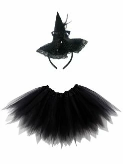 Sydney So Sweet Costumes For Kids Girls Pixie Black Witch Costume - Complete Kids Costume Set With Pixie Cut Tutu And Hat Headband