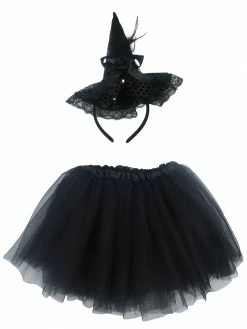 Sydney So Sweet Girls Fancy Black Witch Costume - Complete Kids Costume Set With Tutu And Hat Headband