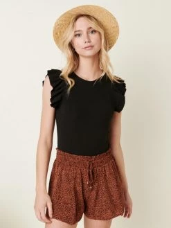 Sydney So Sweet Ruffle Short Sleeve Ribbed Women's Bodysuit + Multiple Colors