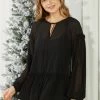 Sydney So Sweet Black Woven Tie Front Long Sleeve Women's Top