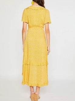 Sydney So Sweet Women's Ditsy Flower Ruffle Detail Wrap Dress Yellow Floral Favorites