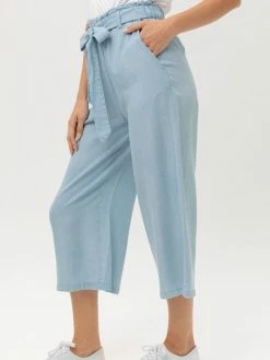 Sydney So Sweet Women's Clothing Women's High Rise Tie Waist Tencel Paperbag Pants Light Blue