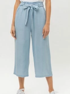 Sydney So Sweet Women's Clothing Women's High Rise Tie Waist Tencel Paperbag Pants Light Blue