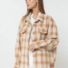 Sydney So Sweet Women's Plaid Collared Button Up Shacket Light Rust